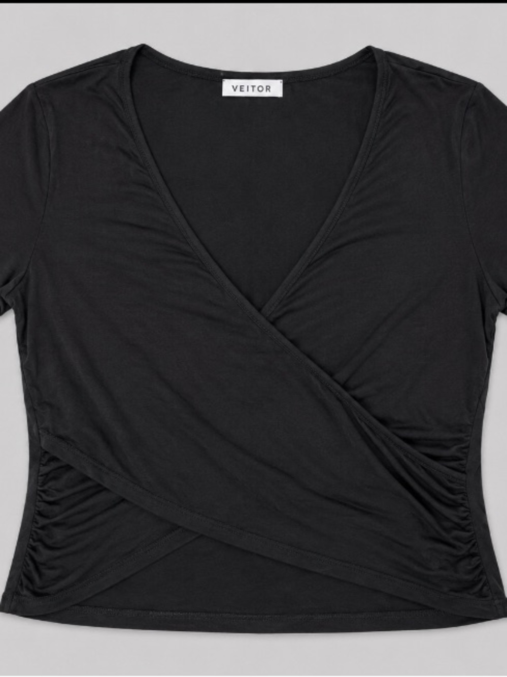 Vetior • Black • Short-Sleeve • Cropped • Wrap • V-Neck Top • XL